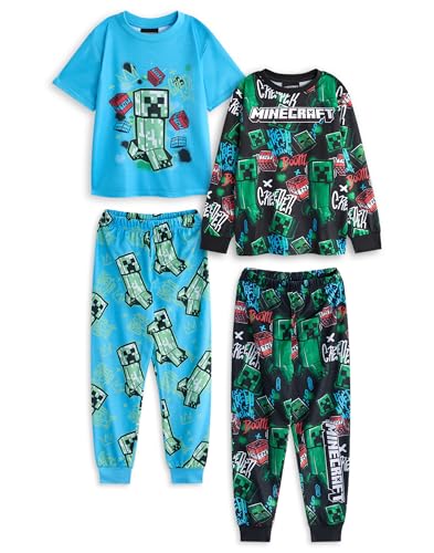 Minecraft Jungen 2er-Pack Pyjama-Set | Mehrfarbige Pyjamas mit Graffiti-Allover-Print für Kinder im Multipack | Langbeinige Nachtunterteile und -Oberteile für Kinder TNT- und Creeper von Minecraft