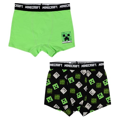 Minecraft Jungen Creeper Boxershorts Unterhose 2er Set (DE/NL/SE/PL, Numerisch, 134, Regular, Hellgrün) von Minecraft