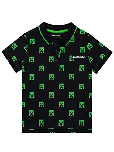 Minecraft Jungen Creeper Polohemd kurzärmelige Oberteil für Kinder Schwarz 140 von Minecraft