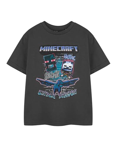 Minecraft Jungen Enderman Streetwear T-Shirt | Schwarzes Cartoon-Grafik-T-Shirt mit feindlichen Mobs und Ender-Drachen | Kurzarm-Freizeitoberteil mit Rundhalsausschnitt | Spielthema-Bekleidung von Minecraft