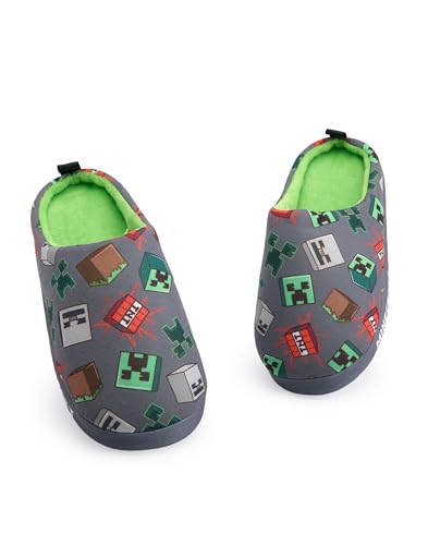 Minecraft Jungen Graue Slip-On Loafer Hausschuhe | Charakter All-over Print Design | Bequeme Gaming Themen Hausschuhe für Kinder | Einfache Slip-On Hausschuhe von Minecraft