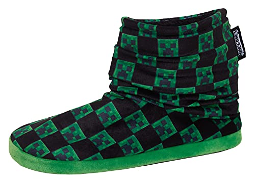 Minecraft Jungen Hausschuhstiefel Kinder Creeper Gamer Fleecegefütterte Hausschuhe für Gamer Schwarz/Grün 13 UK Kind von Minecraft