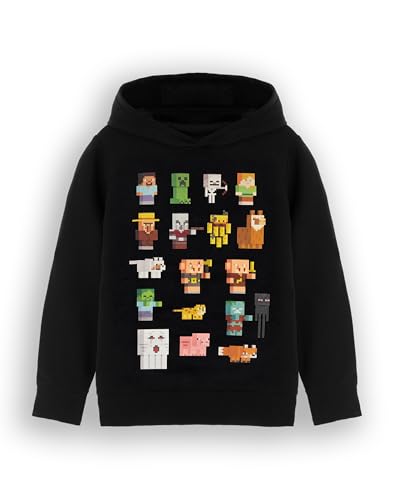 Minecraft Jungen Kapuzen-Sweatshirt | Kinder & Jugendliche Schwarzer Grafik-Kapuzenpullover | Spiel Sprites Jumper Steve, Creeper, Skeleton, Zombie, Villager & mehr | Gamer Merchandise Geschenk von Minecraft