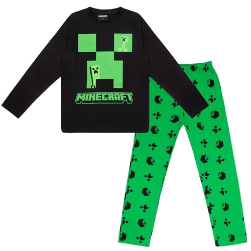 Minecraft Jungen Pyjama Schlafanzug lang (128, Schwarz) von Minecraft