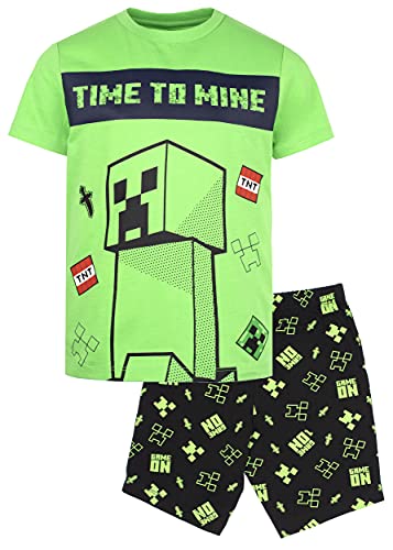 Minecraft - Jungen Pyjamas - Kurzarm Pyjama Set - Jungen grün Pyjs Creeper, Enderman und Zombie Kleidung - Alter 11-12 Jahre von Minecraft