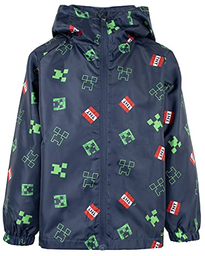 Minecraft - Jungen Regen Jacke - Outdoor 100% wasserdichte Jacken mit Kapuze - Kinder Regenmantel - Marineblau Regenmantel Jungen Kleidung - Alter 11-12 Jahre von Minecraft