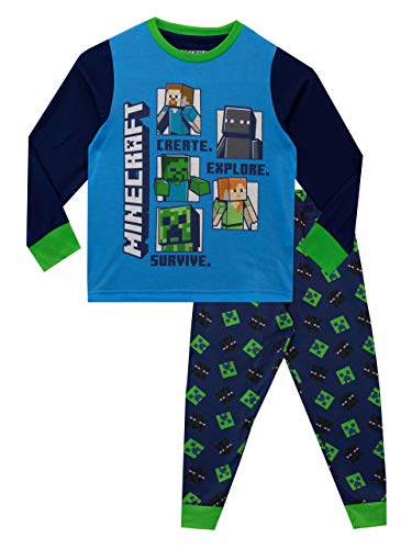 Minecraft Schlafanzug | Creeper Schlafanzüge Jungen Lang | Gaming Pyjama für Kinder Mehrfarbig 134 von Minecraft