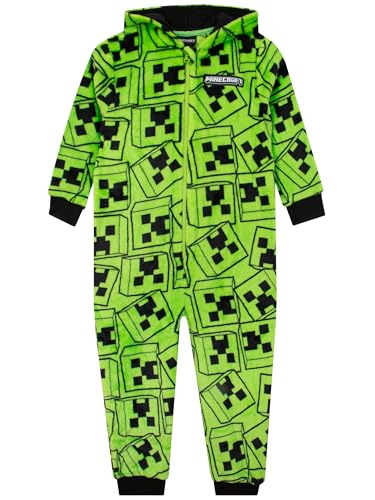 Minecraft Onesie Jungen Creeper, Schlafoverall Kinder, Onesie Kinder Kuschelig, Creeper Fleece Jumpsuit Jungen Mit Kapuze, Grün 116 von Minecraft