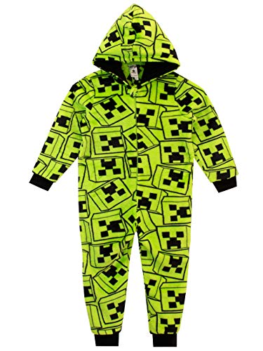 Minecraft Onesie Jungen Creeper, Schlafoverall Kinder, Onesie Kinder Kuschelig, Creeper Fleece Jumpsuit Jungen Mit Kapuze, Grün 152 von Minecraft