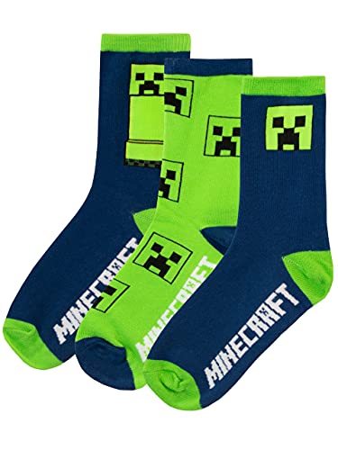 Minecraft Jungen Socken Packung mit 3 Creeper Mehrfarbig, 12-3 von Minecraft