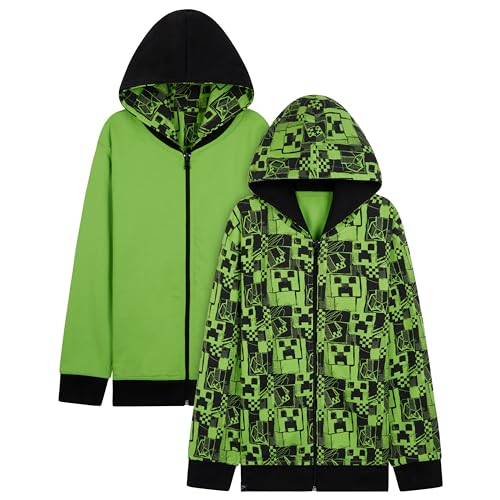 Minecraft Kapuzenpullover Jungen, Creeper Wendejacke Hoodie Jungen 5-14 Jahren mit Reißverschluss - Geschenke für Jungs (Grün, 11-12 Jahre) von Minecraft