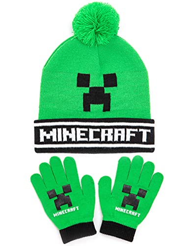 Minecraft Kids Bobble Hat Handschuhe Set Creeper gestrickte Beanie Gamer Geschen Einheitsgröße von Minecraft