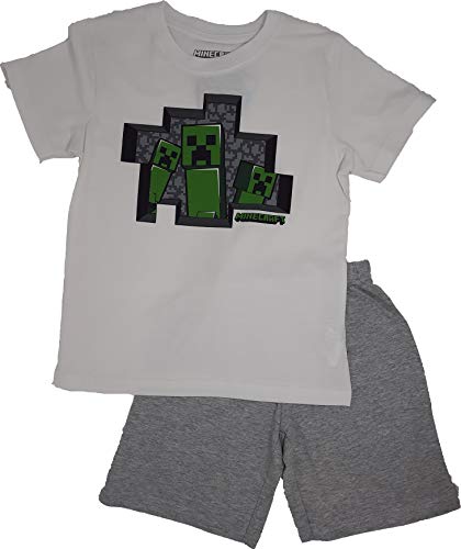 Minecraft Kids - Creeper Männer Kinder-Pyjama grau meliert/weiß Bösewichte, Fan-Merch, Gaming (as3, Numeric, Numeric_140, Regular, Weiß) von Minecraft
