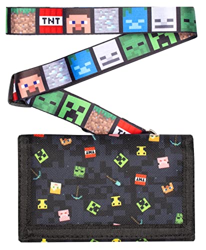 Minecraft - Kinder Geldbeutel - Geldbeutel für Jungen/Mädchen - Black Pixels Videospiel Geldbeutel - Schlüsselband Geschenke - Offizielle Merchandise von Minecraft