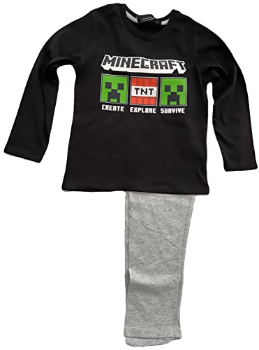 Minecraft Kinder Pyjama Langer Schlafanzug für Jungen + Mädchen 8 Jahre Größen 128 cm Schwarz - Grau von Minecraft