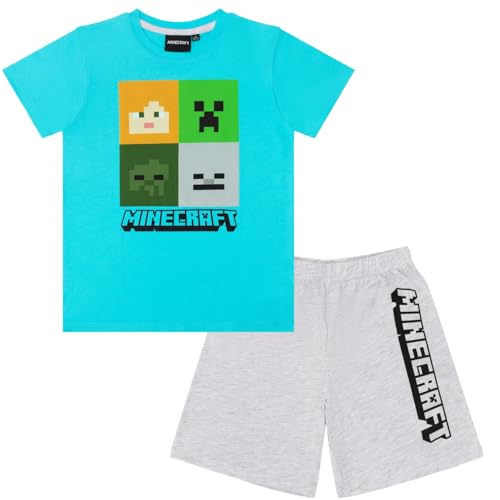 Minecraft Kinder Pyjama kurzer Schlafanzug Creeper (Türkis, 152) von Minecraft