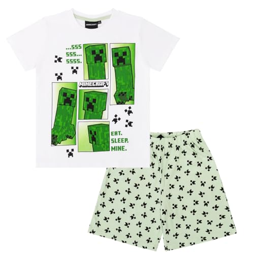 Minecraft Kinder Pyjama kurzer Schlafanzug Creeper (Weiss, 116) von Minecraft