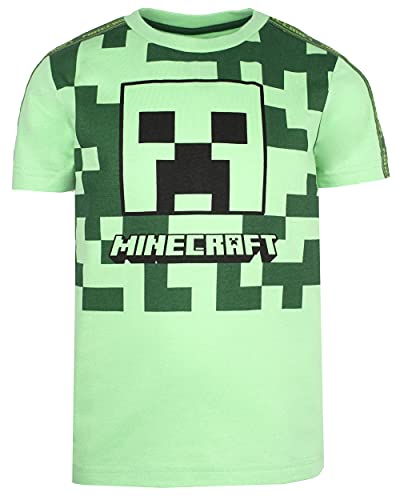 Minecraft – Kleidung – Jungen-T-Shirt – Gamer-Kinderkleidung – Kontrast-Creeper-T-Shirt-Geschenke – Geschenke für Jungen – Grün – Alter 7/8 von Minecraft