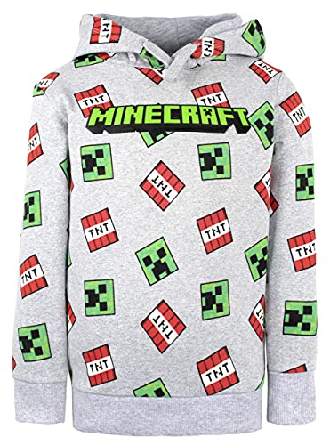 Minecraft – Kleidung – gemusterter Hoodie für Jungen – 100% Baumwolle, Grauer Hoodie – Creeper-Hoodie Geschenke – grau (11-12 Jahre) von Minecraft