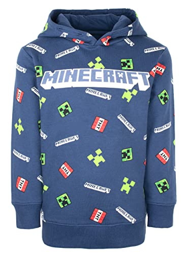 Minecraft – Kleidung – gemusterter Hoodie für Jungen – 100% Baumwolle, Marineblauer Hoodie – Creeper-Hoodie Geschenke – Marineblau (11–12 Jahre) von Minecraft