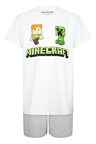 Minecraft Kurzarm Pyjama weiß mit Shorts grau 140 cm - 10 Jahre von Minecraft