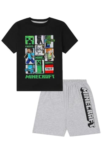 Minecraft Kurzes Gaming-Pyjama-Set für Jungen und Mädchen, Schwarz , 7-8 Years von Minecraft
