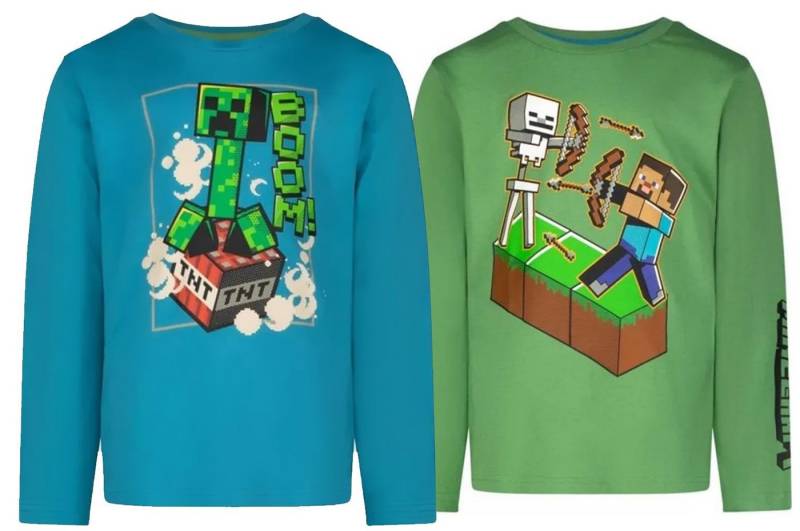 Minecraft Langarmshirt 2X Minecraft Langarm-T-Shirt Doppelpack für Jungen Mädchen 6-12 Jahre (Doppelpack) von Minecraft