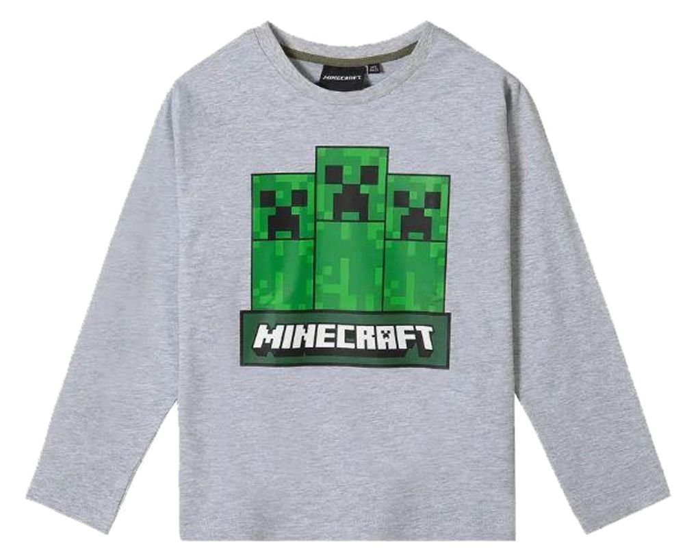 Minecraft Langarmshirt MINECRAFT Langarm T-Shirt Kinder Sweater Sweatshirt Pullover Jungen + Mädchen Sky + Gray Gr. 116 128 134 140 152 für 6 7 8 9 10 12 Jahre von Minecraft