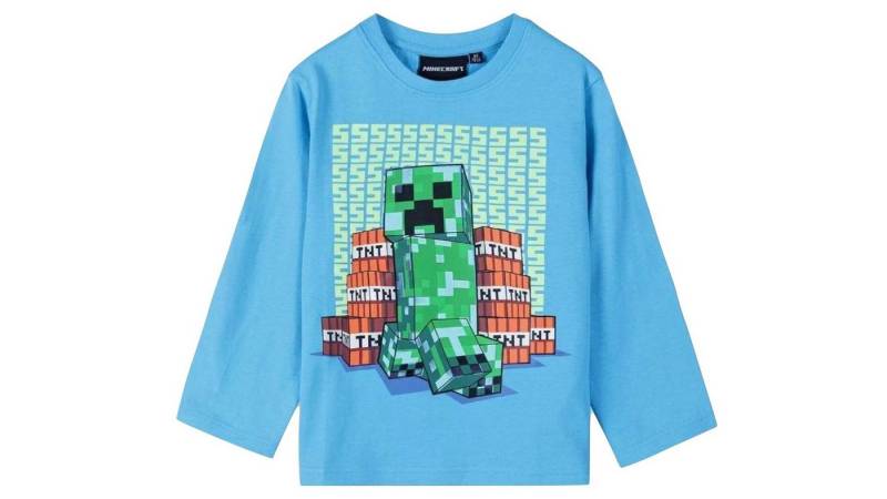 Minecraft Langarmshirt Minecraft Langarmshirt »Creeper Kinder hellblaues langarm Shirt« von Minecraft