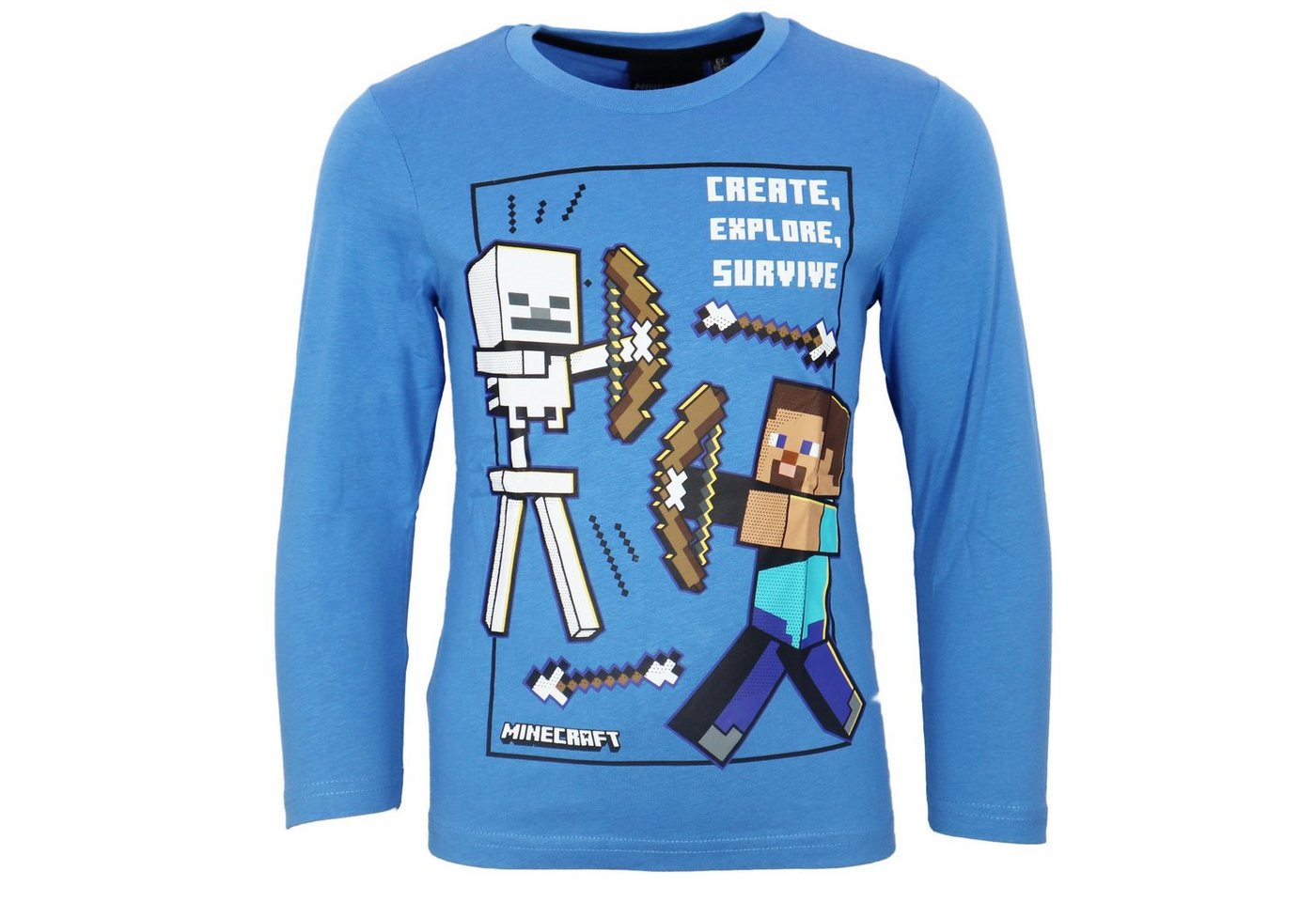 Minecraft Langarmshirt Minecraft Steve Skelett Kinder Jungen Langarm Shirt Gr. 116 bis 152, 100% Baumwolle von Minecraft