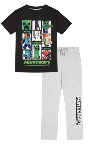 Minecraft Langes Gaming-Pyjama-Set für Jungen und Mädchen, Schwarz , 11-12 Years von Minecraft