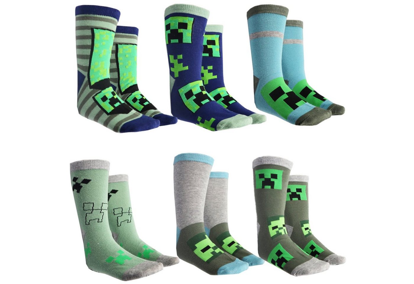 Minecraft Langsocken Minecraft Creeper Kinder Jungen lange Socken 6er Pack (6-Paar) Gr. 27 bis 38 von Minecraft