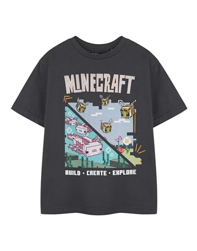 Minecraft Mädchen Bienen Axolotl Schwarzes Grafik-T-Shirt | Build Create Explore Game Rundhals-Top | Schlichtes, kurzärmliges Pull-on-Freizeithemd von Minecraft