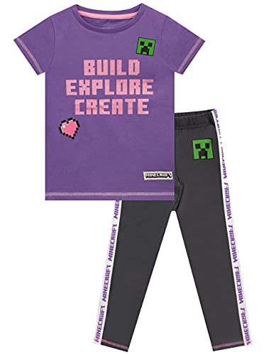 Minecraft Mädchen Top und Leggings Creeper Violett 146 von Minecraft