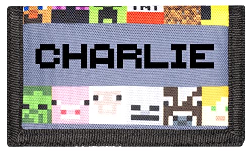 Minecraft - Personalisierter Geldbeutel für Kinder - Grauer Geldbeutel für Videospiele - Ihr Name in Pixelschrift - Minecraft Geschenke - Offizielle Minecraft Merchandise von Minecraft