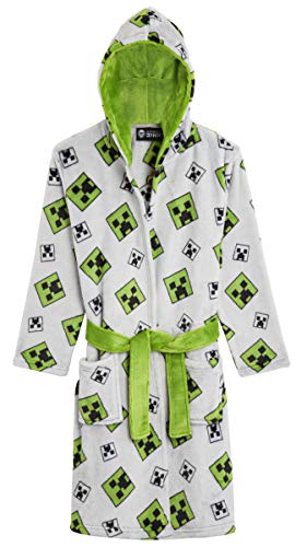 Minecraft Bademantel Kinder Jungen Fleece Morgenmantel mit Kapuze (11-12 Jahre, Grau AOP) von Minecraft