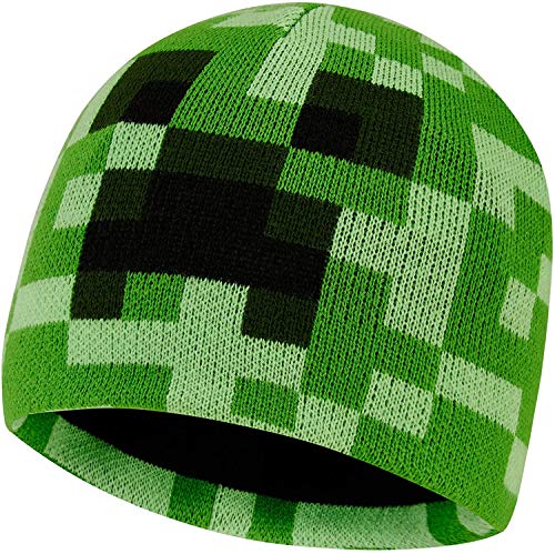 Minecraft Mütze Jungen Handschuhe Kinder Set, Creeper Wintermütze Kinder und Fleecehandschuhe Junge - Gaming Geschenke für Jungs (Grün Mütze, M/L) von Minecraft