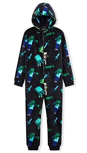 Minecraft Onesie, Jumpsuit Kinder, Schlafanzug Jungen, Ganzkörperanzug Schlafoverall Kinder, Warmer Fleece Overall Hausanzug (5-6 Jahre, Schwarz) von Minecraft