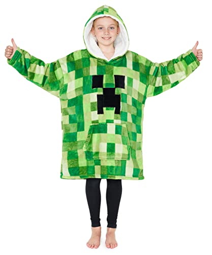 Minecraft Hoodie Decke Kinder Jungen - Übergröße Kuschelhoodie, Warm Fleece Kapuzenpullover Teenager - Tragbare Decken Hoodie Jungen (Hellgrün) von Minecraft