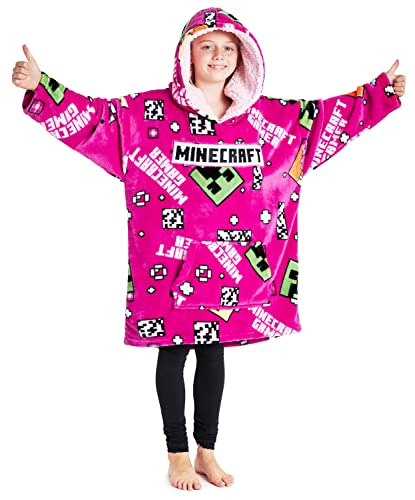 Minecraft Hoodie Decke Kinder Jungen - Übergröße Kuschelhoodie, Warm Fleece Kapuzenpullover Teenager - Tragbare Decken Hoodie Jungen (Rosa) von Minecraft