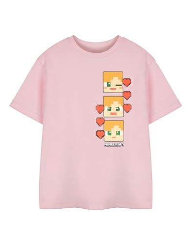 Minecraft Pinkes Alex-Grafik-T-Shirt für Mädchen | Oberteil mit Rundhalsausschnitt und Spielmotiv | Klassisches Kurzarm-Pull-On-Shirt | Freizeitbekleidung für Kinder von Minecraft