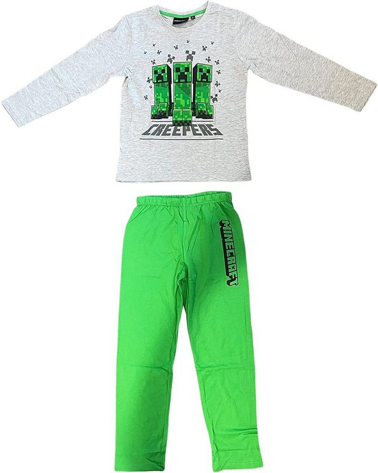 Minecraft Pyjama Langer Kinder Schlafanzug Jungen + Mädchen Zocker Gamer 128 - 152 von Minecraft