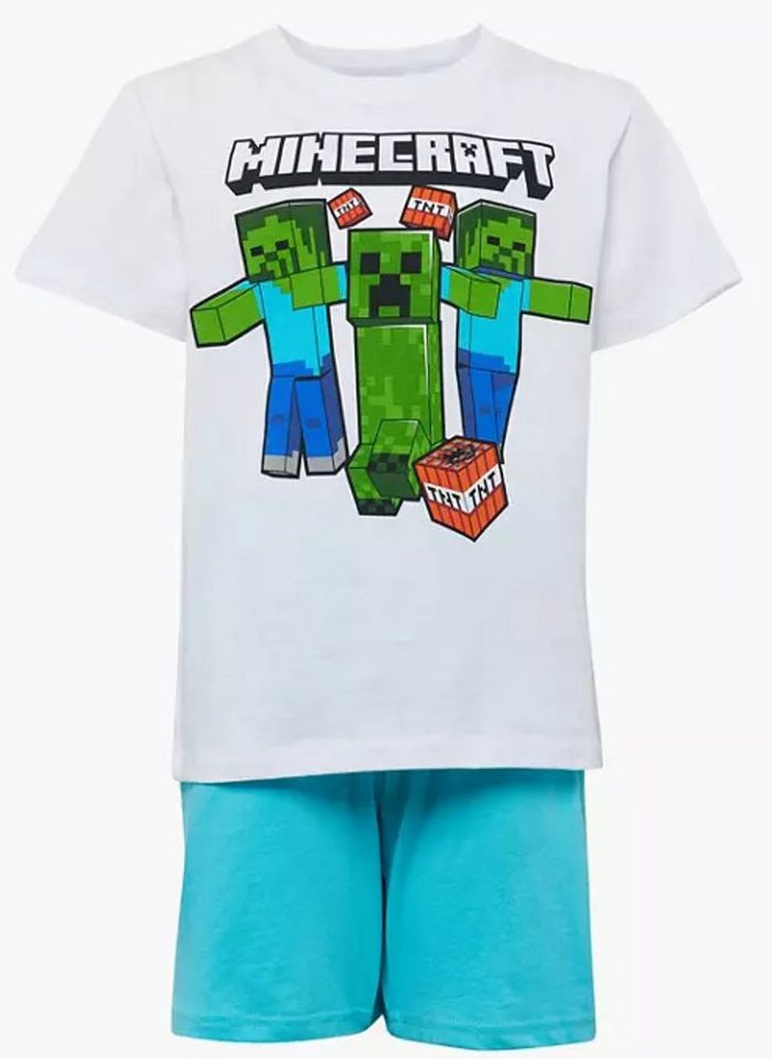 Minecraft Pyjama MINECRAFT SHORTY PYJAMA weis-grau Kinder Schlafanzug Jungen + Mädchen kurzer Pijama Gr.104 116 128 140 152 164 für 4 6 8 10 12 14 16 Jahre (1) von Minecraft