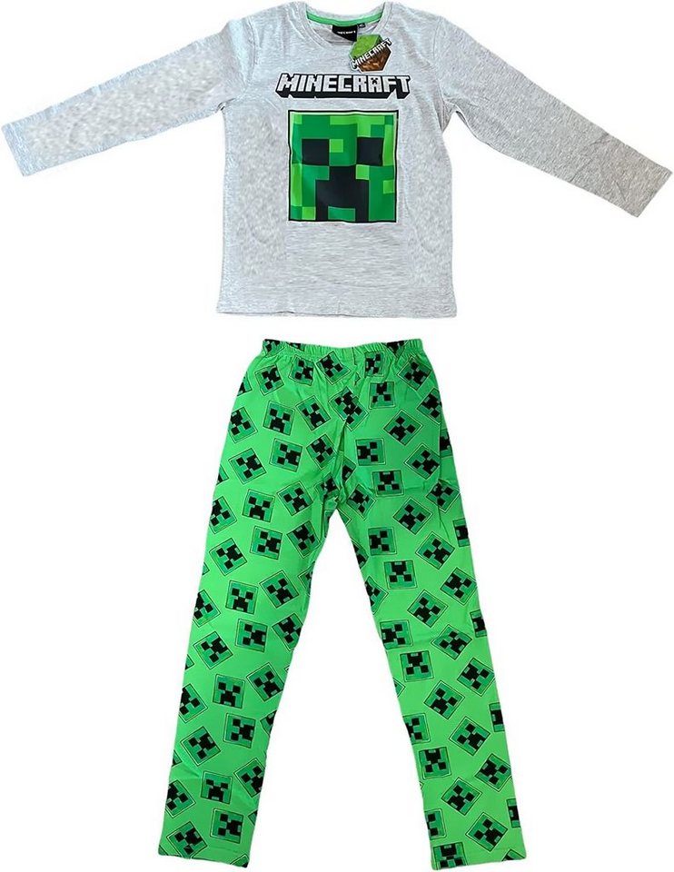 Minecraft Pyjama Minecraft Pyjama Langer Kinder Schlafanzug Jungen + Mädchen hellgrau von Minecraft