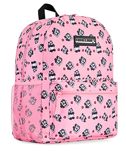 Minecraft Rucksack, School Bag mit Gepolsterten Trägern, Geräumig Kinder Rucksack, mit Großer Fronttasche & Netzflaschenhalter, Schul Rucksack für Jungen & Mädchen, 39 x 29 x 16 cm, Pink von Minecraft