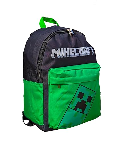 Minecraft Rucksack Kinder Erwachsene Creeper Gamer Schultasche Gaming Laptop Rucksack Geschenk für Gamer, schwarz / grün, 41x38x18 cms von Minecraft