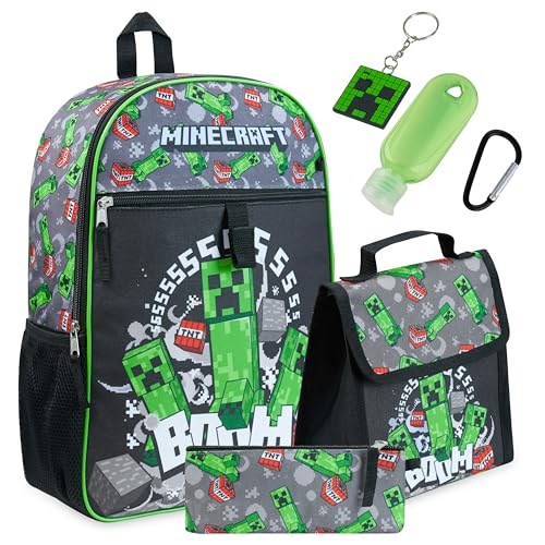 Minecraft Rucksack Kinder Schulranzen Set mit Lunchtasche und Federmäppchen, Mehrfarbig, Einheitsgröße, Schulranzen-Set von Minecraft