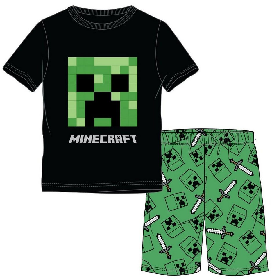 Minecraft Schlafanzug MINECRAFT Kinder Pyjama SHORTY schwarz - grün Creeper Kinder Jungen und Mädchen 6 8 10 Jahre kurzer Schlafanzug Gr.116 128 140 von Minecraft