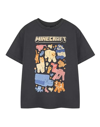 Minecraft Schwarzes Grafik-T-Shirt für Mädchen | Verschiedene Tiere Spiel Rundhals-Top | Klassische Freizeitkleidung mit kurzen Ärmeln | T-Shirt Animals zum Überziehen für Mädchen von Minecraft