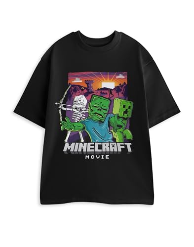 Minecraft Skelett, Zombie, Creeper Herren Schwarzes Kurzarm-Grafik-T-Shirt | Klassische Filmbekleidung | Freizeitkleidung und Gaming-Merchandise | T-Shirt mit Rundhalsausschnitt für Herren von Minecraft